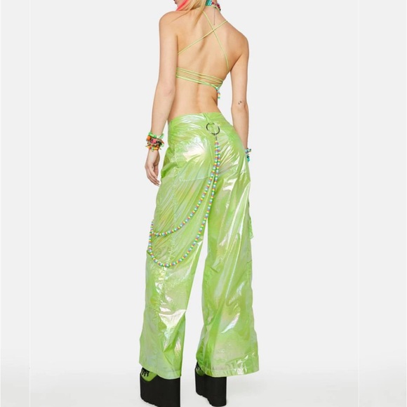 Lime green parachute pants kandi kid wide leg y2k cyberpunk rave edc edm shuffle - Picture 5 of 7